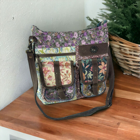 Myra Le Fleur Bel Shoulder Bag Floral Canvas & Leather Purse Mixed Print - Picture 3 of 12